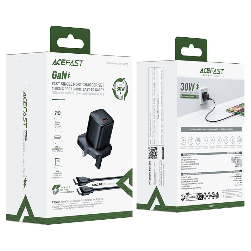 Fast Charge Wall Charger A132 PD30W GaN (1xUSB-C) UK