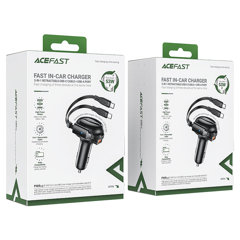 Fast Charge Car Charger B13 53W with 2-in-1 cable