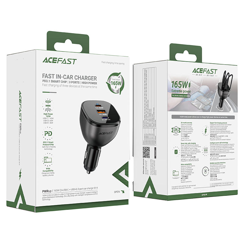 Fast Charge Car Charger B14 165W PD31 (2xUSB-C + 1xUSB-A)