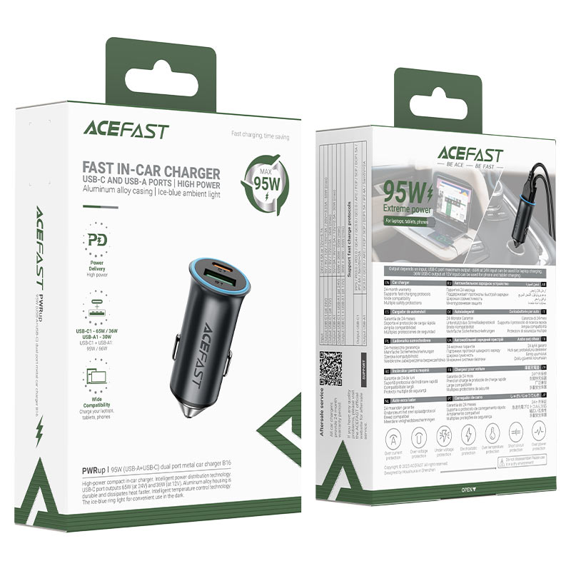Fast Charge Car Charger B16 95W (1xUSB-C + 1xUSB-A)