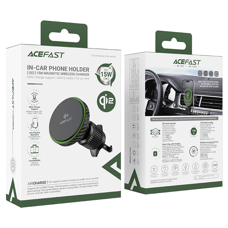 Fast Qi2 Wireless Charger Magnetic Car Holder D33