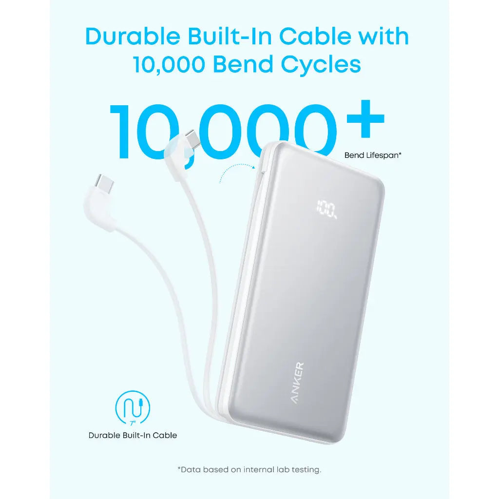 Anker Zolo Powerbank 10000mAh 22.5W Fast Charging Power Bank with Built-in USB-C Cable A110D