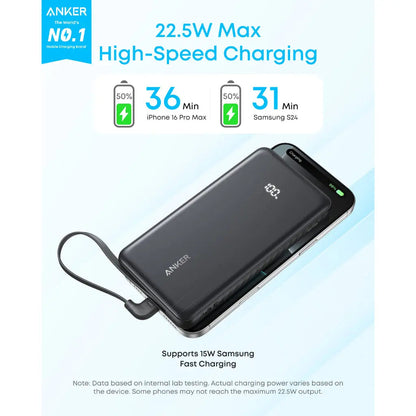 Anker Zolo Powerbank 10000mAh 22.5W Fast Charging Power Bank with Built-in USB-C Cable A110D