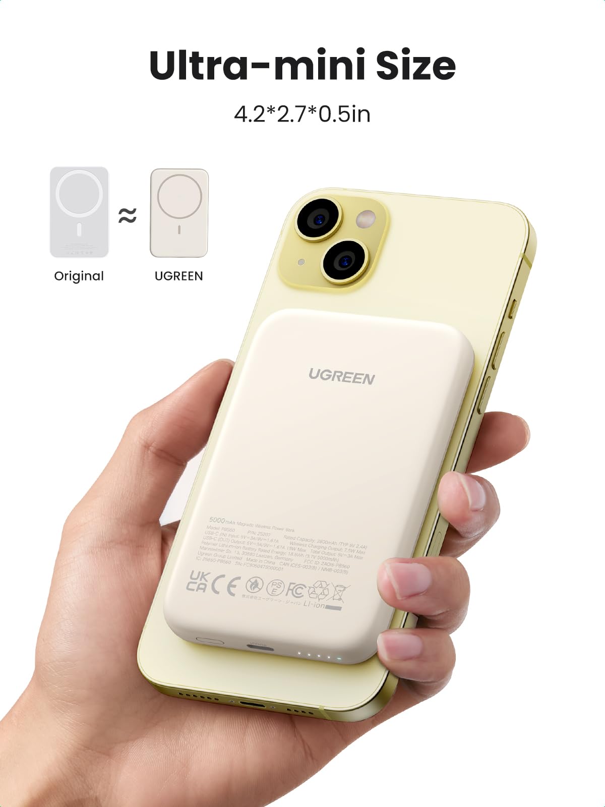 UGREEN 5000mAh Magnetic Power Bank  Ultra-miniSize 4.2*2.7*0.5in