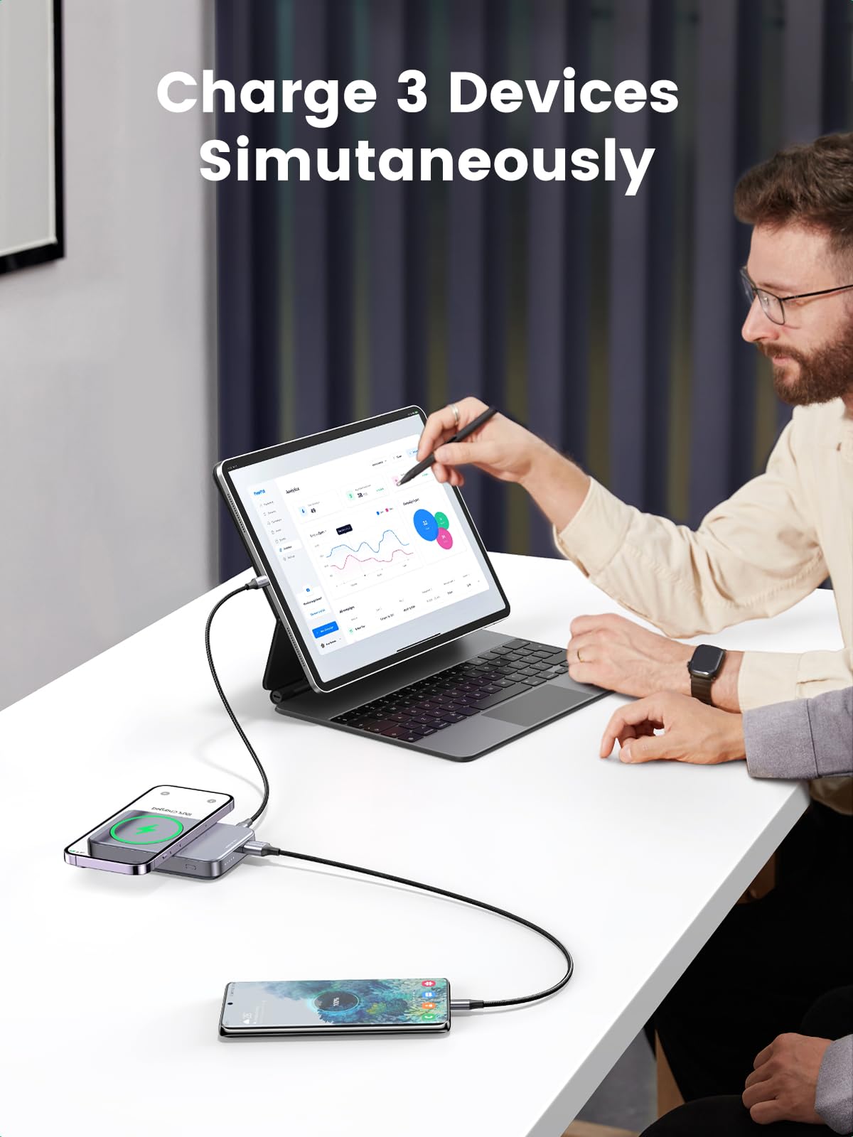 UGREEN Foldable Kickstand Magnetic Portable Chargers can power up to three devices simultaneously 