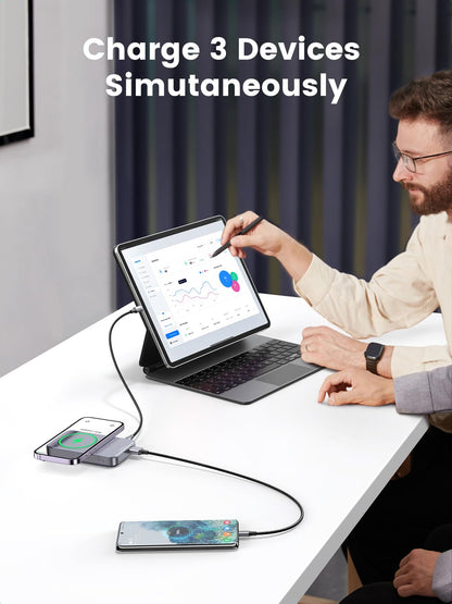 UGREEN Foldable Kickstand Magnetic Portable Chargers can power up to three devices simultaneously 